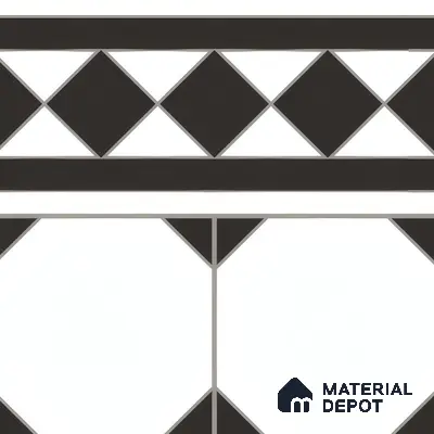 Moroccan Carpet Floor Tile TL 00202 B Border Monochrome 1 ft x 1 ft Matte Finish Ceramic Tile - 9 mm | Suitable For Living Room, Kitchen, Bathroom | Please Expect a Slight Variation of Pattern