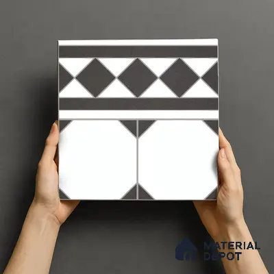 Moroccan Carpet Floor Tile TL 00202 B Border Monochrome 1 ft x 1 ft Matte Finish Ceramic Tile - 9 mm | Suitable For Living Room, Kitchen, Bathroom | Please Expect a Slight Variation of Pattern