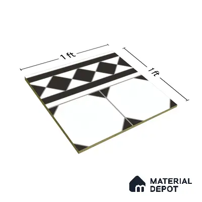 Moroccan Carpet Floor Tile TL 00202 B Border Monochrome 1 ft x 1 ft Matte Finish Ceramic Tile - 9 mm | Suitable For Living Room, Kitchen, Bathroom | Please Expect a Slight Variation of Pattern