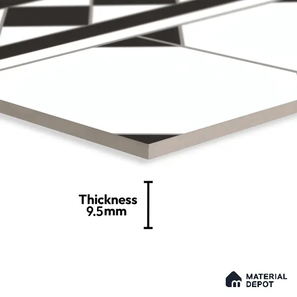 Moroccan Carpet Floor Tile TL 00202 B Border Monochrome 1 ft x 1 ft Matte Finish Ceramic Tile - 9 mm | Suitable For Living Room, Kitchen, Bathroom | Please Expect a Slight Variation of Pattern