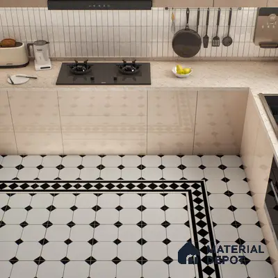 Moroccan Carpet Floor Tile TL 00202 B Border Monochrome 1 ft x 1 ft Matte Finish Ceramic Tile - 9 mm | Suitable For Living Room, Kitchen, Bathroom | Please Expect a Slight Variation of Pattern