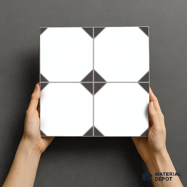 Moroccan Carpet Wall & Floor Tile TL 00202 C Centre Monochrome 1 ft x 1 ft Matte Finish Ceramic Tile - 9 mm | Suitable For Living Room, Kitchen, Bathroom | Please Expect a Slight Variation of Pattern