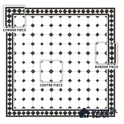 Moroccan Carpet Wall & Floor Tile TL 00202 C Centre Monochrome 1 ft x 1 ft Matte Finish Ceramic Tile - 9 mm | Suitable For Living Room, Kitchen, Bathroom | Please Expect a Slight Variation of Pattern