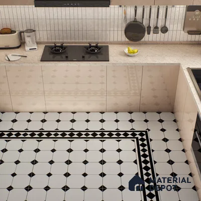 Moroccan Carpet Wall & Floor Tile TL 00202 C Centre Monochrome 1 ft x 1 ft Matte Finish Ceramic Tile - 9 mm | Suitable For Living Room, Kitchen, Bathroom | Please Expect a Slight Variation of Pattern