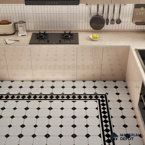 Moroccan Carpet Wall & Floor Tile TL 00202 C Centre Monochrome 1 ft x 1 ft Matte Finish Ceramic Tile - 9 mm | Suitable For Living Room, Kitchen, Bathroom | Please Expect a Slight Variation of Pattern
