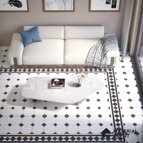 Moroccan Carpet Wall & Floor Tile TL 00202 C Centre Monochrome 1 ft x 1 ft Matte Finish Ceramic Tile - 9 mm | Suitable For Living Room, Kitchen, Bathroom | Please Expect a Slight Variation of Pattern