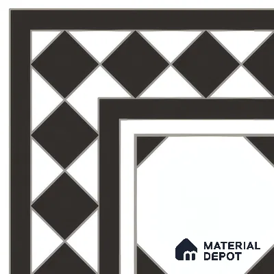 Moroccan Carpet Floor Tile TL 00202 A Corner Monochrome 1 ft x 1 ft Matte Finish Ceramic Tile - 9 mm | Suitable For Living Room, Kitchen, Bathroom | Please Expect a Slight Variation of Pattern