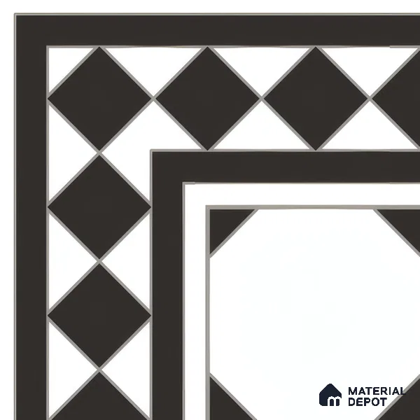 Moroccan Carpet Floor Tile TL 00202 A Corner Monochrome 1 ft x 1 ft Matte Finish Ceramic Tile - 9 mm | Suitable For Living Room, Kitchen, Bathroom | Please Expect a Slight Variation of Pattern