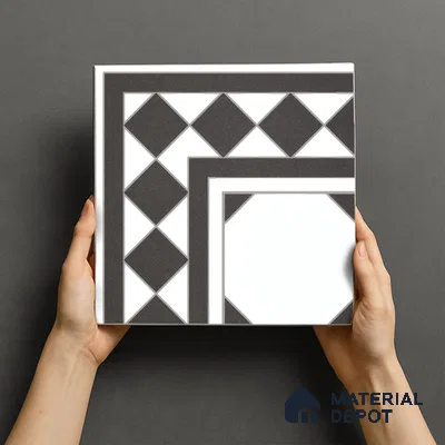 Moroccan Carpet Floor Tile TL 00202 A Corner Monochrome 1 ft x 1 ft Matte Finish Ceramic Tile - 9 mm | Suitable For Living Room, Kitchen, Bathroom | Please Expect a Slight Variation of Pattern