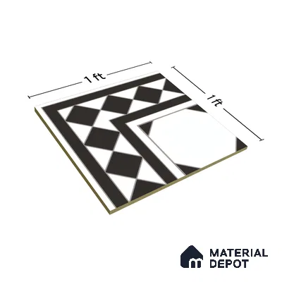 Moroccan Carpet Floor Tile TL 00202 A Corner Monochrome 1 ft x 1 ft Matte Finish Ceramic Tile - 9 mm | Suitable For Living Room, Kitchen, Bathroom | Please Expect a Slight Variation of Pattern