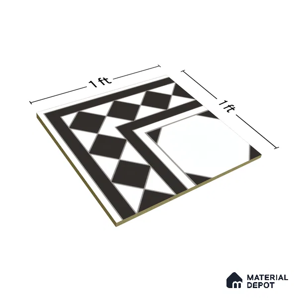 Moroccan Carpet Floor Tile TL 00202 A Corner Monochrome 1 ft x 1 ft Matte Finish Ceramic Tile - 9 mm | Suitable For Living Room, Kitchen, Bathroom | Please Expect a Slight Variation of Pattern