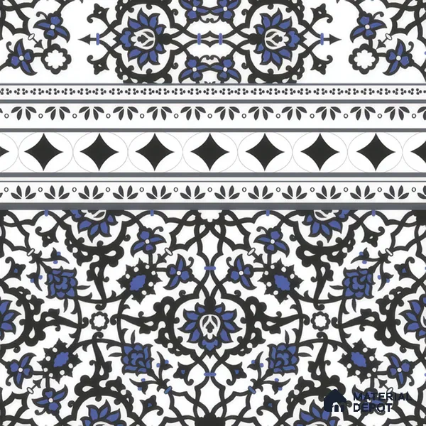 Moroccan Carpet Floor Tile TL 00203 B Border Blue 1 ft x 1 ft Matte Finish Ceramic Tile - 9 mm | Suitable For Living Room, Kitchen, Dining Area | Please Expect a Slight Variation of Pattern