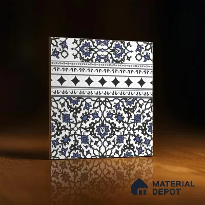 Moroccan Carpet Floor Tile TL 00203 B Border Blue 1 ft x 1 ft Matte Finish Ceramic Tile - 9 mm | Suitable For Living Room, Kitchen, Dining Area | Please Expect a Slight Variation of Pattern