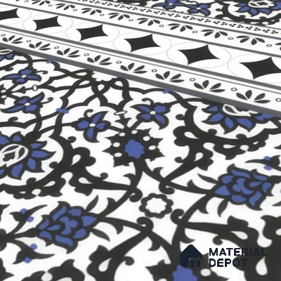 Moroccan Carpet Floor Tile TL 00203 B Border Blue 1 ft x 1 ft Matte Finish Ceramic Tile - 9 mm | Suitable For Living Room, Kitchen, Dining Area | Please Expect a Slight Variation of Pattern