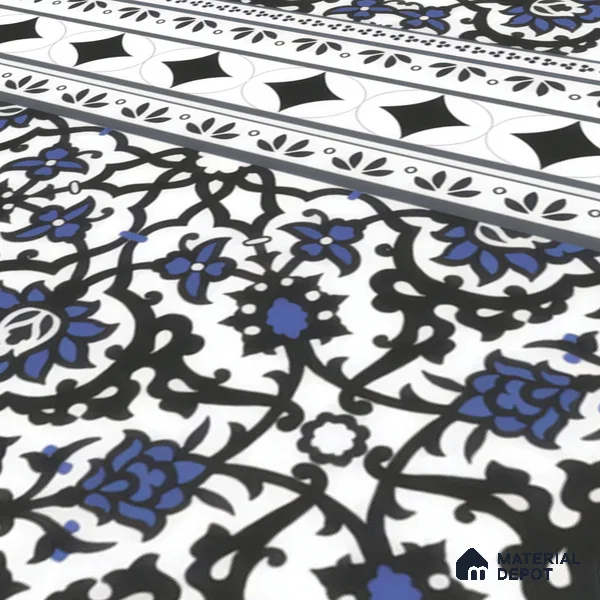 Moroccan Carpet Floor Tile TL 00203 B Border Blue 1 ft x 1 ft Matte Finish Ceramic Tile - 9 mm | Suitable For Living Room, Kitchen, Dining Area | Please Expect a Slight Variation of Pattern