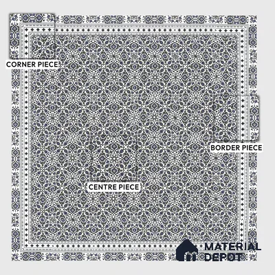 Moroccan Carpet Floor Tile TL 00203 B Border Blue 1 ft x 1 ft Matte Finish Ceramic Tile - 9 mm | Suitable For Living Room, Kitchen, Dining Area | Please Expect a Slight Variation of Pattern