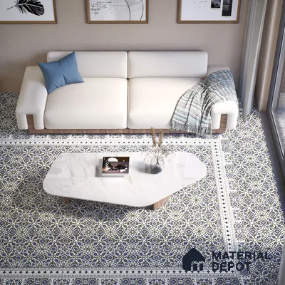 Moroccan Carpet Floor Tile TL 00203 B Border Blue 1 ft x 1 ft Matte Finish Ceramic Tile - 9 mm | Suitable For Living Room, Kitchen, Dining Area | Please Expect a Slight Variation of Pattern