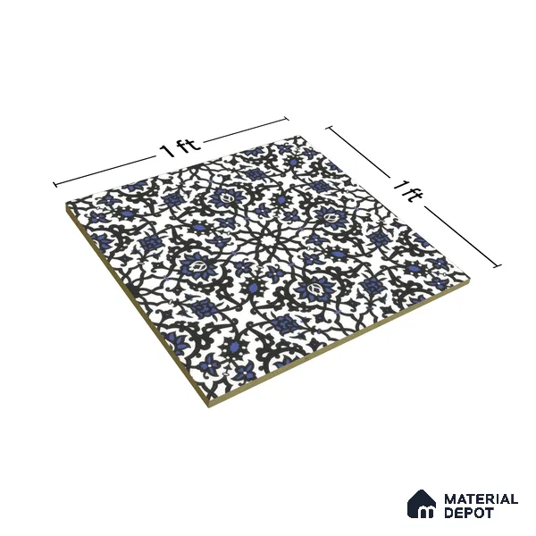 Moroccan Carpet Wall & Floor Tile TL 00203 C Centre Blue 1 ft x 1 ft Matte Finish Ceramic Tile - 9 mm | Suitable For Living Room, Kitchen, Bathroom | Please Expect a Slight Variation of Pattern
