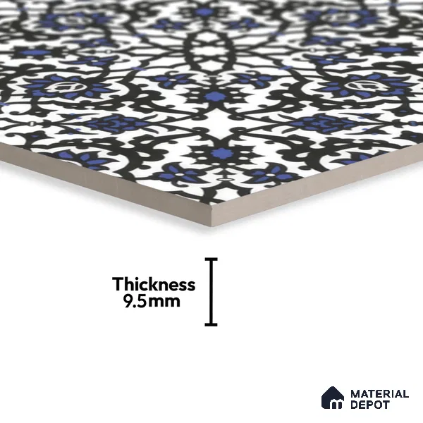 Moroccan Carpet Wall & Floor Tile TL 00203 C Centre Blue 1 ft x 1 ft Matte Finish Ceramic Tile - 9 mm | Suitable For Living Room, Kitchen, Bathroom | Please Expect a Slight Variation of Pattern