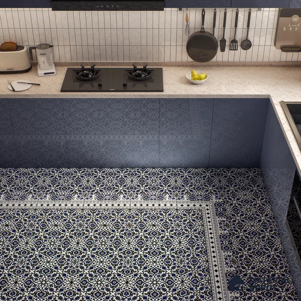 Moroccan Carpet Wall & Floor Tile TL 00203 C Centre Blue 1 ft x 1 ft Matte Finish Ceramic Tile - 9 mm | Suitable For Living Room, Kitchen, Bathroom | Please Expect a Slight Variation of Pattern