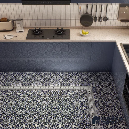 Moroccan Carpet Wall & Floor Tile TL 00203 C Centre Blue 1 ft x 1 ft Matte Finish Ceramic Tile - 9 mm | Suitable For Living Room, Kitchen, Bathroom | Please Expect a Slight Variation of Pattern