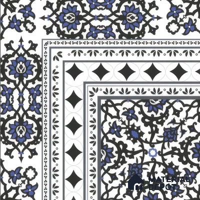 Moroccan Carpet Floor Tile TL 00203 A Corner Blue 1 ft x 1 ft Matte Finish Ceramic Tile - 9 mm | Suitable For Living Room, Kitchen, Dining Area | Please Expect a Slight Variation of Pattern