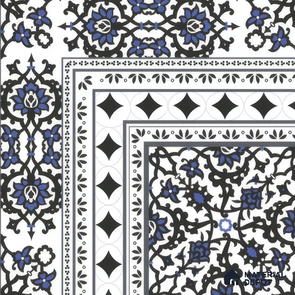 Moroccan Carpet Floor Tile TL 00203 A Corner Blue 1 ft x 1 ft Matte Finish Ceramic Tile - 9 mm | Suitable For Living Room, Kitchen, Dining Area | Please Expect a Slight Variation of Pattern