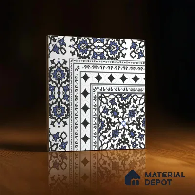 Moroccan Carpet Floor Tile TL 00203 A Corner Blue 1 ft x 1 ft Matte Finish Ceramic Tile - 9 mm | Suitable For Living Room, Kitchen, Dining Area | Please Expect a Slight Variation of Pattern