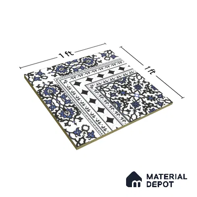 Moroccan Carpet Floor Tile TL 00203 A Corner Blue 1 ft x 1 ft Matte Finish Ceramic Tile - 9 mm | Suitable For Living Room, Kitchen, Dining Area | Please Expect a Slight Variation of Pattern