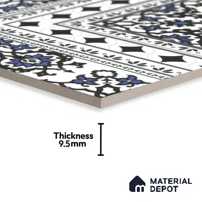 Moroccan Carpet Floor Tile TL 00203 A Corner Blue 1 ft x 1 ft Matte Finish Ceramic Tile - 9 mm | Suitable For Living Room, Kitchen, Dining Area | Please Expect a Slight Variation of Pattern