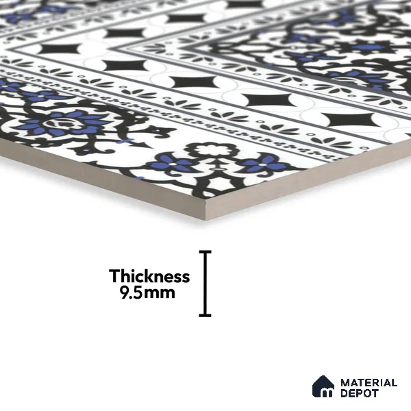 Moroccan Carpet Floor Tile TL 00203 A Corner Blue 1 ft x 1 ft Matte Finish Ceramic Tile - 9 mm | Suitable For Living Room, Kitchen, Dining Area | Please Expect a Slight Variation of Pattern