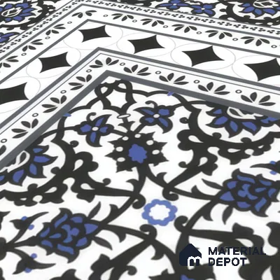Moroccan Carpet Floor Tile TL 00203 A Corner Blue 1 ft x 1 ft Matte Finish Ceramic Tile - 9 mm | Suitable For Living Room, Kitchen, Dining Area | Please Expect a Slight Variation of Pattern