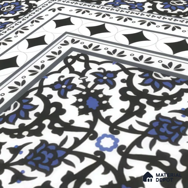 Moroccan Carpet Floor Tile TL 00203 A Corner Blue 1 ft x 1 ft Matte Finish Ceramic Tile - 9 mm | Suitable For Living Room, Kitchen, Dining Area | Please Expect a Slight Variation of Pattern