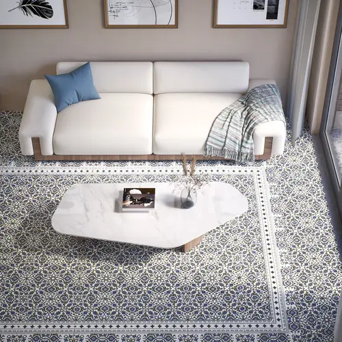 Moroccan Carpet Floor Tile TL 00203 A Corner Blue 1 ft x 1 ft Matte Finish Ceramic Tile - 9 mm | Suitable For Living Room, Kitchen, Bathroom | Please Expect a Slight Variation of Pattern