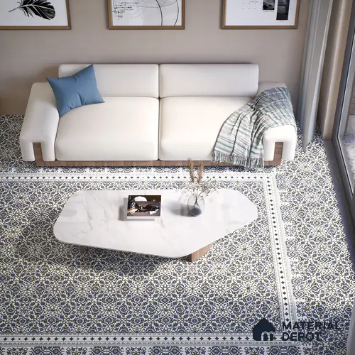 Moroccan Carpet Floor Tile TL 00203 A Corner Blue 1 ft x 1 ft Matte Finish Ceramic Tile - 9 mm | Suitable For Living Room, Kitchen, Bathroom | Please Expect a Slight Variation of Pattern
