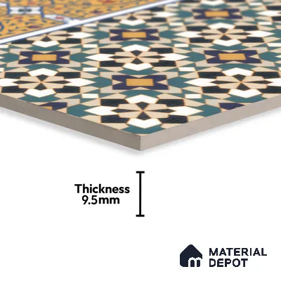 Moroccan Carpet Floor Tile TL 00205 B Border Yellow & Blue 1 ft x 1 ft Matte Finish Ceramic Tile - 9 mm | Suitable For Living Room, Kitchen, Bathroom | Please Expect a Slight Variation of Pattern