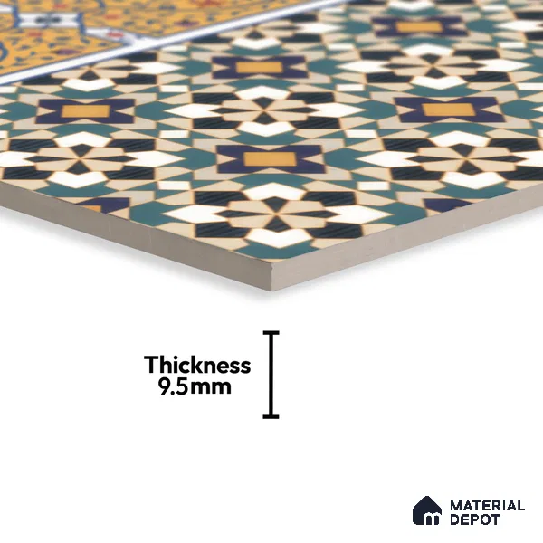 Moroccan Carpet Floor Tile TL 00205 B Border Yellow & Blue 1 ft x 1 ft Matte Finish Ceramic Tile - 9 mm | Suitable For Living Room, Kitchen, Bathroom | Please Expect a Slight Variation of Pattern