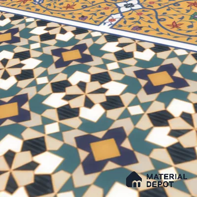 Moroccan Carpet Floor Tile TL 00205 B Border Yellow & Blue 1 ft x 1 ft Matte Finish Ceramic Tile - 9 mm | Suitable For Living Room, Kitchen, Bathroom | Please Expect a Slight Variation of Pattern