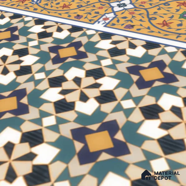 Moroccan Carpet Floor Tile TL 00205 B Border Yellow & Blue 1 ft x 1 ft Matte Finish Ceramic Tile - 9 mm | Suitable For Living Room, Kitchen, Bathroom | Please Expect a Slight Variation of Pattern