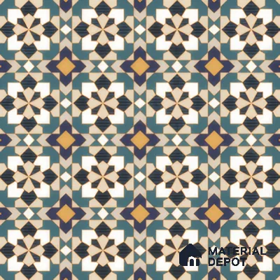 Moroccan Carpet Wall & Floor Tile TL 00205 C Centre Yellow & Blue 1 ft x 1 ft Matte Finish Ceramic Tile - 9 mm | Suitable For Living Room, Kitchen, Dining Area | Please Expect a Slight Variation of Pattern