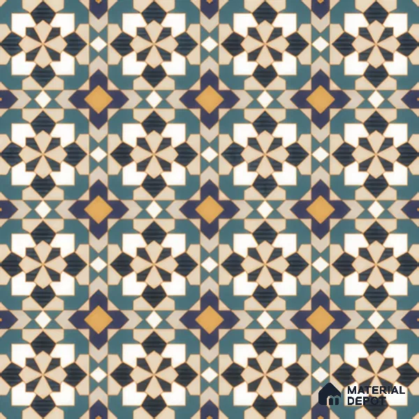 Moroccan Carpet Wall & Floor Tile TL 00205 C Centre Yellow & Blue 1 ft x 1 ft Matte Finish Ceramic Tile - 9 mm | Suitable For Living Room, Kitchen, Dining Area | Please Expect a Slight Variation of Pattern
