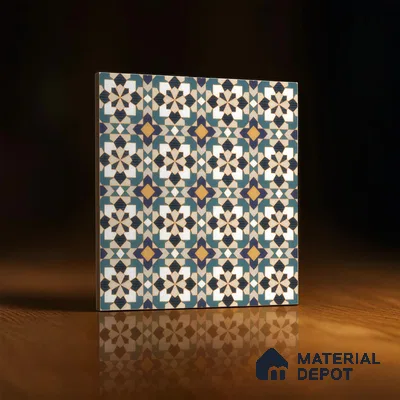 Moroccan Carpet Wall & Floor Tile TL 00205 C Centre Yellow & Blue 1 ft x 1 ft Matte Finish Ceramic Tile - 9 mm | Suitable For Living Room, Kitchen, Dining Area | Please Expect a Slight Variation of Pattern