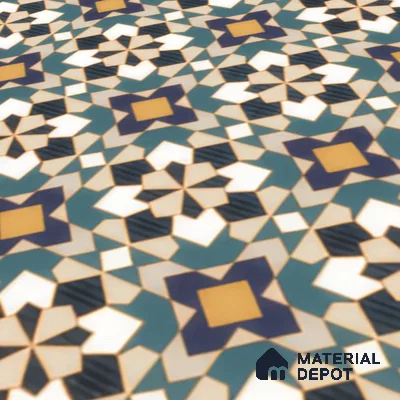 Moroccan Carpet Wall & Floor Tile TL 00205 C Centre Yellow & Blue 1 ft x 1 ft Matte Finish Ceramic Tile - 9 mm | Suitable For Living Room, Kitchen, Dining Area | Please Expect a Slight Variation of Pattern