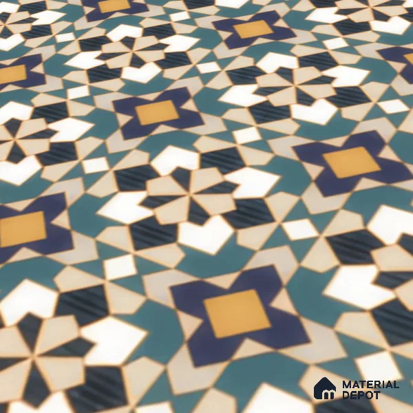 Moroccan Carpet Wall & Floor Tile TL 00205 C Centre Yellow & Blue 1 ft x 1 ft Matte Finish Ceramic Tile - 9 mm | Suitable For Living Room, Kitchen, Dining Area | Please Expect a Slight Variation of Pattern