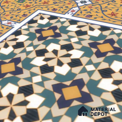 Moroccan Carpet Floor Tile TL 00205 A Corner Yellow & Blue 1 ft x 1 ft Matte Finish Ceramic Tile - 9 mm | Suitable For Living Room, Kitchen, Dining Area | Please Expect a Slight Variation of Pattern