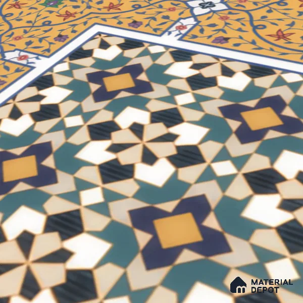 Moroccan Carpet Floor Tile TL 00205 A Corner Yellow & Blue 1 ft x 1 ft Matte Finish Ceramic Tile - 9 mm | Suitable For Living Room, Kitchen, Dining Area | Please Expect a Slight Variation of Pattern