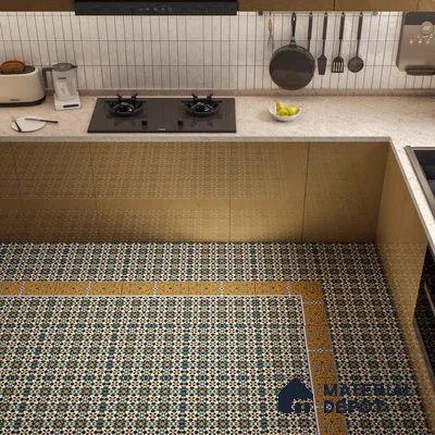 Moroccan Carpet Floor Tile TL 00205 A Corner Yellow & Blue 1 ft x 1 ft Matte Finish Ceramic Tile - 9 mm | Suitable For Living Room, Kitchen, Dining Area | Please Expect a Slight Variation of Pattern