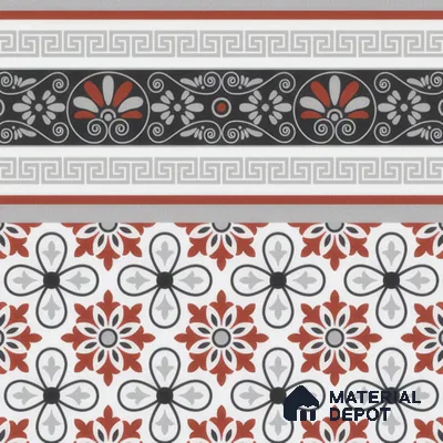 Moroccan Carpet Floor Tile TL 00206 B Border Red & White 1 ft x 1 ft Matte Finish Ceramic Tile - 9 mm | Suitable For Living Room, Kitchen, Dining Area | Please Expect a Slight Variation of Pattern