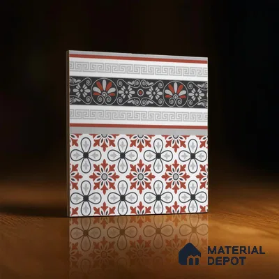 Moroccan Carpet Floor Tile TL 00206 B Border Red & White 1 ft x 1 ft Matte Finish Ceramic Tile - 9 mm | Suitable For Living Room, Kitchen, Dining Area | Please Expect a Slight Variation of Pattern