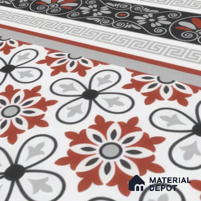 Moroccan Carpet Floor Tile TL 00206 B Border Red & White 1 ft x 1 ft Matte Finish Ceramic Tile - 9 mm | Suitable For Living Room, Kitchen, Dining Area | Please Expect a Slight Variation of Pattern